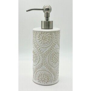 Caro White Embossed Texture 3D Ceramic Bathroom Soap Lotion Dispenser Bottle